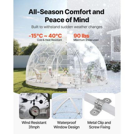 Garden Dome Tent, 2.9 x 1.75 m Outdoor Clear Bubble Tent for 2-4 Person, Weatherproof Geodesic Dome Greenhouse with Window, PVC Igloo Tents for Backyard Patios Camping Party Wedding