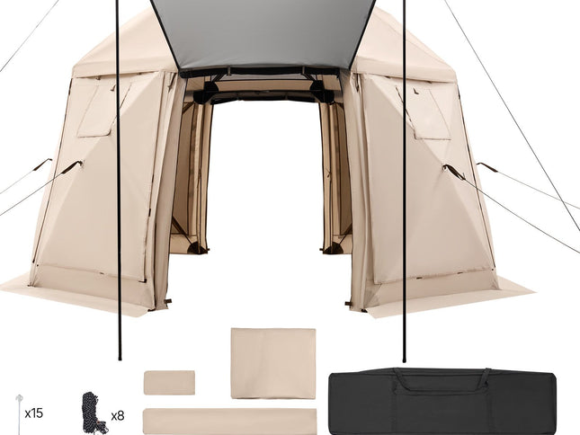 Pop-Up Gazebo Screen Tent with Removable Top & Carry Bag – 3.6 x 3.6m, 13-Sided, 8–10 Person, Beige