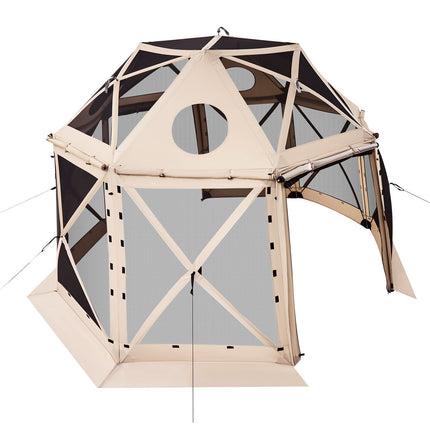 Pop up Gazebo Screen Tent, 3.6x3.6 m, 13-Sided Spherical Camping Canopy Tent with Removable Top & Carry Bag, Quick-Set & Bite-Proof, Screen House Sun Shelter for 8-10 Persons, Beige