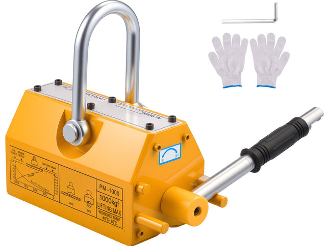 Permanent Magnetic Lifter, 1000 kg Pulling Capacity, Heavy Duty N42 Neodymium Lifting Magnet with Release Handle and Steel Hook, Used in Shop Crane and Hoist, for Lifting Plate Steel, Board