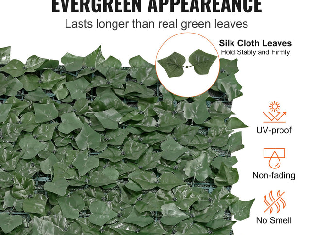 VEVOR Ivy Privacy Fence, 1830 x 2440 mm Artificial Green Wall Screen, Greenery Ivy Fence with Mesh Cloth Backing and Strengthened Joint, Faux Hedges Vine Leaf Decoration for Outdoor Garden, Yard