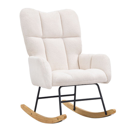 Nursery Rocking Chair, 250 lbs Weight Capacity Teddy Fabric Upholstered Glider Rocker Chair with Soft Seat and High Backrest, Nursing Chair for Nursery, Bedroom, Living Room, Ivory White