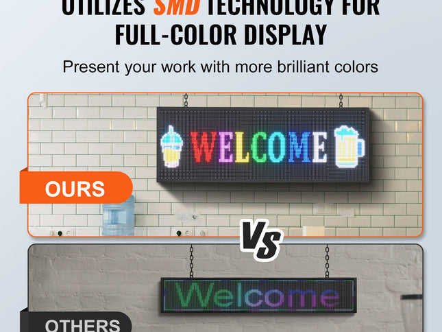 Programmable LED Sign, P10 Full Color LED Scrolling Panel, DIY Custom Text Animation Pattern Display Board, WIFI USB Control Message Shop Sign for Store Business Party Bar Advertising, 99x35cm