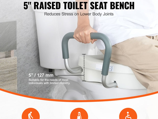 Raised Toilet Seat, 5" Height Raised, 350 lbs Weight Capacity, for Round and Elongated Toilet, Twist Lock Installation,19.1" - 21.7" Adjustable Width, for Elderly, Handicap, Patient, Pregnant, M