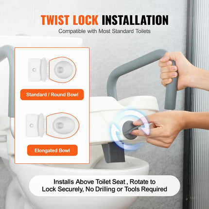 Raised Toilet Seat with Twist Lock ‚Äì 5in Rise, 19.1‚Äì21.7in Adjustable Width, 350lbs Capacity