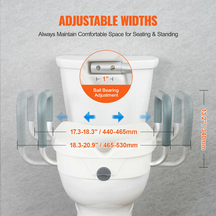 Raised Toilet Seat with Twist Lock ‚Äì 5in Rise, 19.1‚Äì21.7in Adjustable Width, 350lbs Capacity