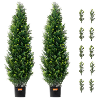 VEVOR 2 Pack 4' Artificial Cedar Topiary Tree Faux Plant UV Decor In/Outdoor