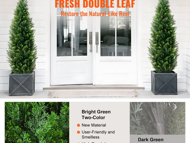 VEVOR 2 Pack 5' Artificial Cedar Topiary Tree Faux Plant UV Decor In/Outdoor