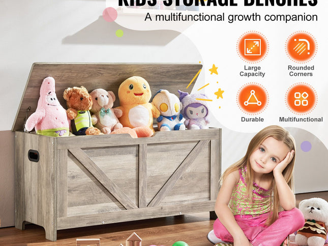 Kids Toy Storage Bench Wooden Toy Box Chest 38.98 x 15.55 x 18.9 in Gray