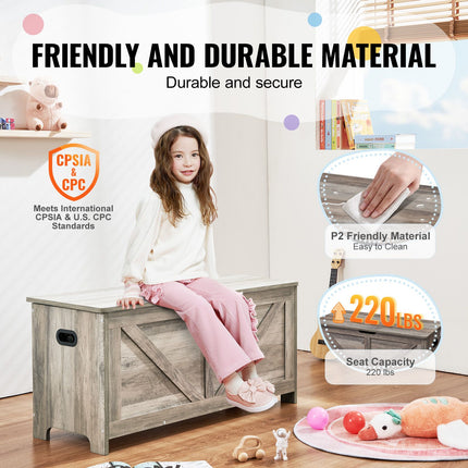 Kids Toy Storage Bench Wooden Toy Box Chest 38.98 x 15.55 x 18.9 in Gray