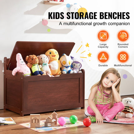 Kids Toy Storage Bench Wooden Toy Box Chest 32.68 x 17.91 x 24.02" Cherry
