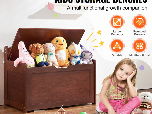 Kids Toy Storage Bench Wooden Toy Box Chest 32.68 x 17.91 x 24.02" Cherry