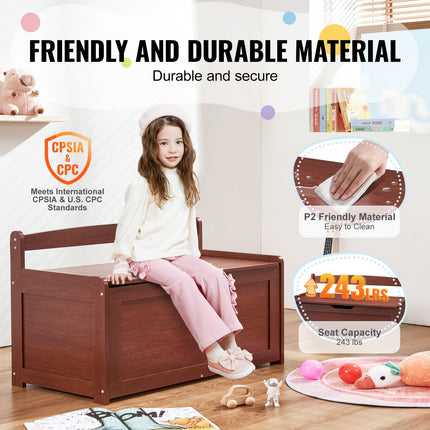 Kids Toy Storage Bench Wooden Toy Box Chest 32.68 x 17.91 x 24.02" Cherry
