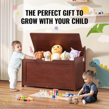Kids Toy Storage Bench Wooden Toy Box Chest 32.68 x 17.91 x 24.02" Cherry