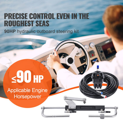 Hydraulic Steering Kit 90HP Hydraulic Outboard Steering Kit with Helm Pump Cylinder Marine Steering System Kit
