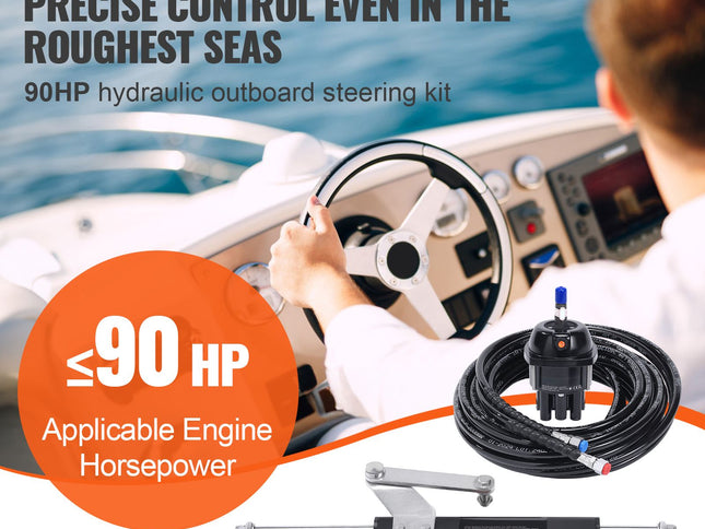 Hydraulic Steering Kit 90HP Hydraulic Outboard Steering Kit with Helm Pump Cylinder Marine Steering System Kit