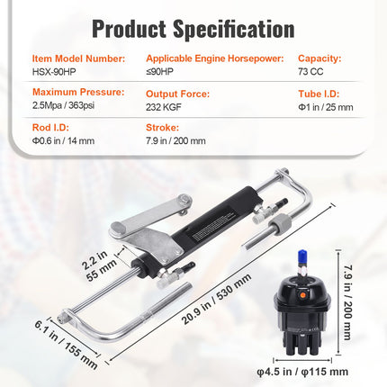 Hydraulic Steering Kit 90HP Hydraulic Outboard Steering Kit with Helm Pump Cylinder Marine Steering System Kit