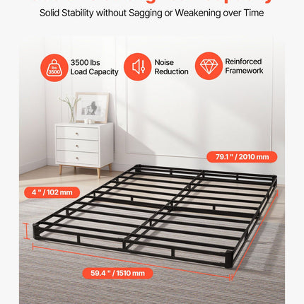 Box Spring, Queen Size Bed Frame with Washable Fabric Cloth, Heavy Duty Metal Frame for Queen Bed, 102 mm Mattress Foundation, 1587.57 kg Max Weight Capacity, Easy Assembly, 2010 x 1510 x 102 mm