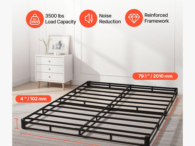 Box Spring, Queen Size Bed Frame with Washable Fabric Cloth, Heavy Duty Metal Frame for Queen Bed, 102 mm Mattress Foundation, 1587.57 kg Max Weight Capacity, Easy Assembly, 2010 x 1510 x 102 mm