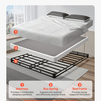 Box Spring, Queen Size Bed Frame with Washable Fabric Cloth, Heavy Duty Metal Frame for Queen Bed, 102 mm Mattress Foundation, 1587.57 kg Max Weight Capacity, Easy Assembly, 2010 x 1510 x 102 mm