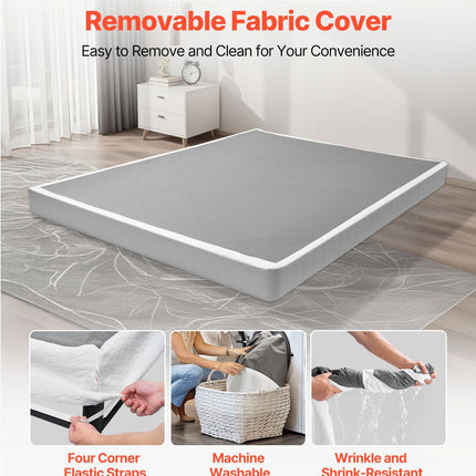 Box Spring, Queen Size Bed Frame with Washable Fabric Cloth, Heavy Duty Metal Frame for Queen Bed, 102 mm Mattress Foundation, 1587.57 kg Max Weight Capacity, Easy Assembly, 2010 x 1510 x 102 mm