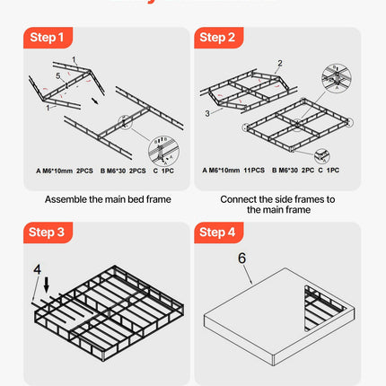 Box Spring, Queen Size Bed Frame with Washable Fabric Cloth, Heavy Duty Metal Frame for Queen Bed, 102 mm Mattress Foundation, 1587.57 kg Max Weight Capacity, Easy Assembly, 2010 x 1510 x 102 mm