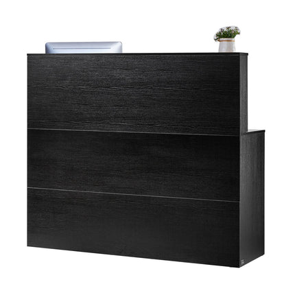 Reception Desk, 1400 x 800 x 1200 mm L-Shaped Front Counter Table, Office Reception Counter with Drawer Keyboard Tray and Storage Cabinet, for Checkout, Lobby, Beauty Salon & Office, Black