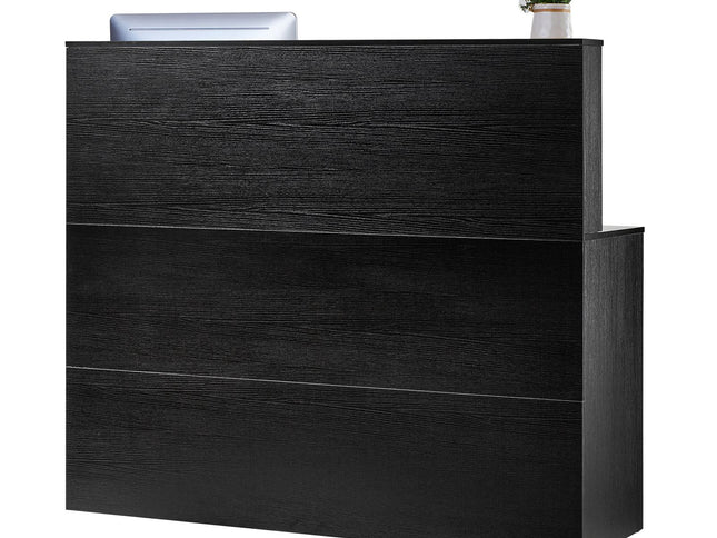 Reception Desk, 1400 x 800 x 1200 mm L-Shaped Front Counter Table, Office Reception Counter with Drawer Keyboard Tray and Storage Cabinet, for Checkout, Lobby, Beauty Salon & Office, Black