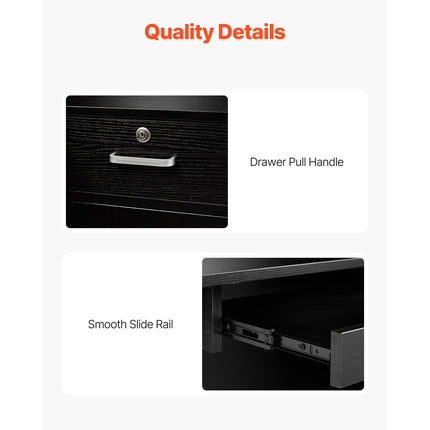 Reception Desk, 1400 x 800 x 1200 mm L-Shaped Front Counter Table, Office Reception Counter with Drawer Keyboard Tray and Storage Cabinet, for Checkout, Lobby, Beauty Salon & Office, Black