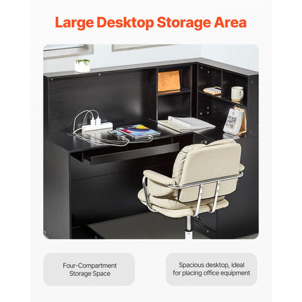 Reception Desk, 1400 x 800 x 1200 mm L-Shaped Front Counter Table, Office Reception Counter with Drawer Keyboard Tray and Storage Cabinet, for Checkout, Lobby, Beauty Salon & Office, Black