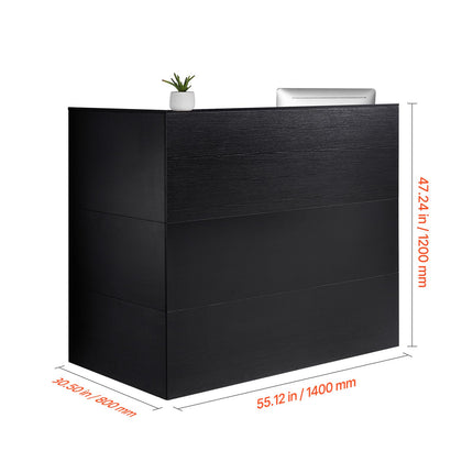 Reception Desk, 1400 x 800 x 1200 mm L-Shaped Front Counter Table, Office Reception Counter with Drawer Keyboard Tray and Storage Cabinet, for Checkout, Lobby, Beauty Salon & Office, Black