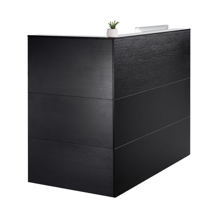 Reception Desk, 1400 x 800 x 1200 mm L-Shaped Front Counter Table, Office Reception Counter with Drawer Keyboard Tray and Storage Cabinet, for Checkout, Lobby, Beauty Salon & Office, Black
