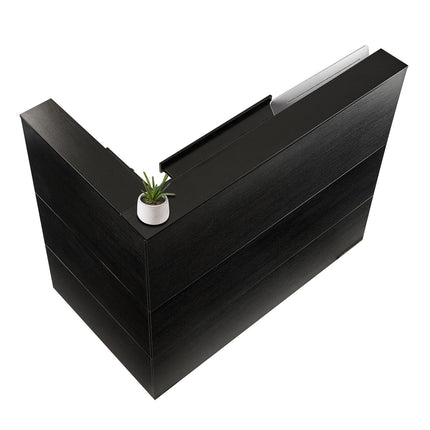 Reception Desk, 1400 x 800 x 1200 mm L-Shaped Front Counter Table, Office Reception Counter with Drawer Keyboard Tray and Storage Cabinet, for Checkout, Lobby, Beauty Salon & Office, Black