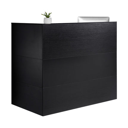 Reception Desk, 1400 x 800 x 1200 mm L-Shaped Front Counter Table, Office Reception Counter with Drawer Keyboard Tray and Storage Cabinet, for Checkout, Lobby, Beauty Salon & Office, Black