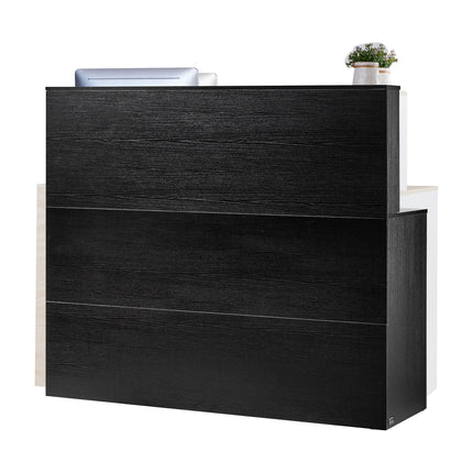 Reception Desk, 1400 x 800 x 1200 mm L-Shaped Front Counter Table, Office Reception Counter with Drawer Keyboard Tray and Storage Cabinet, for Checkout, Lobby, Beauty Salon & Office, Black