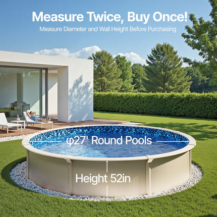27-ft Round Above Ground Pool Liner, Unibead Pool Liners, Standard Gauge, 52inch Wall Height, Designed for Steel Sided Above-Ground Swimming Pools