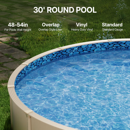 30-ft Round Above Ground Pool Liner, Overlap Pool Liners, Standard Gauge Vinyl, 48-to-54inch Wall Height, Designed for Steel Sided Above-Ground Swimming Pools