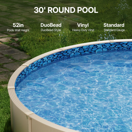 Pool Liner, 30ft Round Pool Liner, Uinbead Style, Durable Vinyl Pool Liner, Standard Gauge, 52in Wall Height, Pool Liner Replacement for Steel Sided Above-Ground Swimming Pools