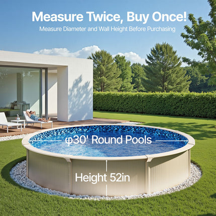 Pool Liner, 30ft Round Pool Liner, Uinbead Style, Durable Vinyl Pool Liner, Standard Gauge, 52in Wall Height, Pool Liner Replacement for Steel Sided Above-Ground Swimming Pools