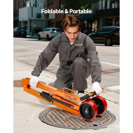 Magnetic Lid Lifter Dolly, 600 kg Pulling Capacity, Steel Dolly with Heavy Duty Magnet Lift and 2 Wheels, Adjustable Handle, N42 Neodymium, Foldable and Portable, for Lifting Manhole Covers