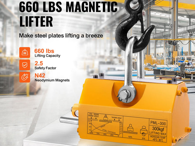 Permanent Neodymium Magnetic Lifter with Release ‚Äì 300 kg Pulling Capacity, 2.5 Safety Factor