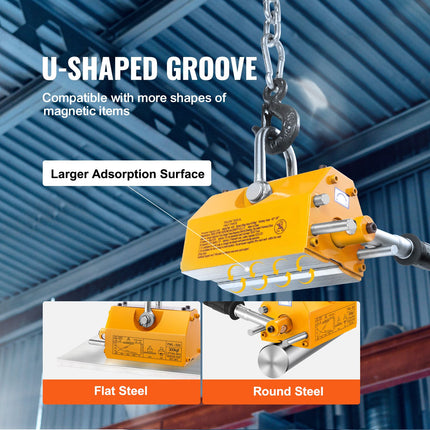 Magnetic Lifter, 300 kg Pulling Capacity, 2.5 Safety Factor, Neodymium & Steel, Lifting Magnet with Release, Permanent Lift Magnets, Heavy Duty Magnet for Hoist, Shop Crane, Block, Board