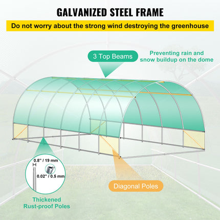 Walk-in Tunnel Greenhouse Galvanized Frame Waterproof Cover 20x10x7 ft