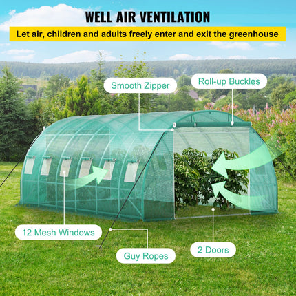 Walk-in Tunnel Greenhouse Galvanized Frame Waterproof Cover 20x10x7 ft