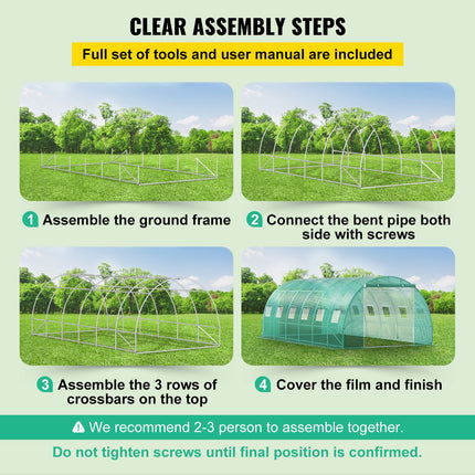 Walk-in Tunnel Greenhouse Galvanized Frame Waterproof Cover 20x10x7 ft