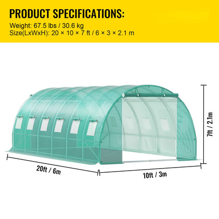 Walk-in Tunnel Greenhouse Galvanized Frame Waterproof Cover 20x10x7 ft