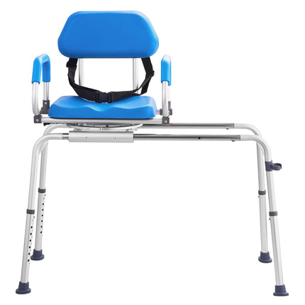 Sliding Tub Transfer Bench with 360 Degree Swivel Seat, Sliding Shower Chair with Pivoting Armrest & Padded Seat and Safety Belt, Height Adjustable Bath Chair for Elderly Disabled 330LBS