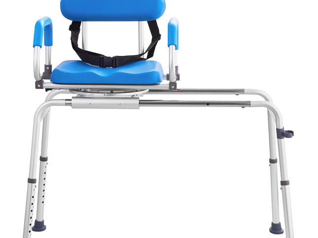 Sliding Tub Transfer Bench with 360 Degree Swivel Seat, Sliding Shower Chair with Pivoting Armrest & Padded Seat and Safety Belt, Height Adjustable Bath Chair for Elderly Disabled 330LBS