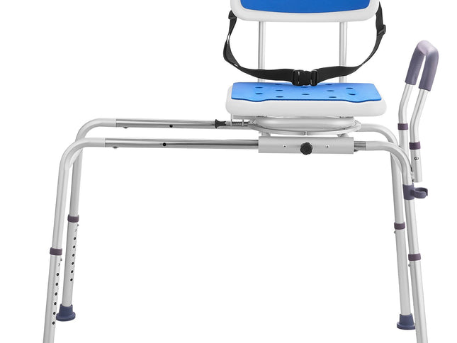 Sliding Tub Transfer Bench with 360 Degree Swivel Seat, Height Adjustable Bathtub Transfer Bench with Armrest & Safety Belt, Non-Slip Rotating Shower Chair for Elderly Disabled, 400LBS Capacity