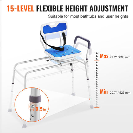 Sliding Tub Transfer Bench with 360¬∞ Swivel Seat, Armrest & Safety Belt ‚Äì Adjustable Height, 400lbs Capacity